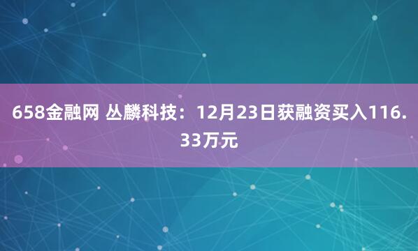 658金融网 丛麟科技:12月23日获融资买入116.33万元