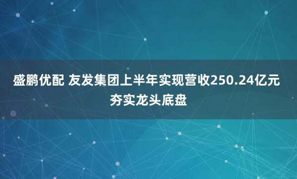 盛鹏优配 友发集团上半年实现营收250.24亿元 夯实龙头底盘